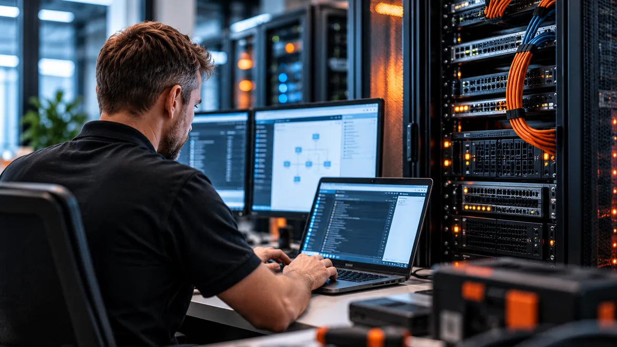 IT-Techniker bei der Betreuung einer professionellen IT-Infrastruktur